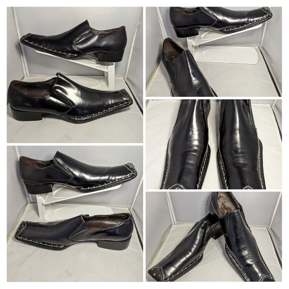 Fiesso By Aurelio Garcia Luxe Loafers Leather Shoes Black Square Toe  Men 10 43